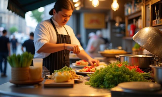 Chef cooking at live street food stall